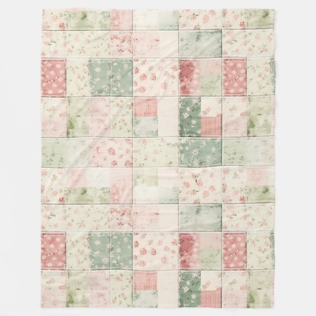 Western Mint Pink Floral Quilt Patterns Fleece Blanket (Front)