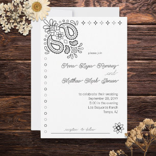 Western Modern Paisley Black & White Wedding Invitation