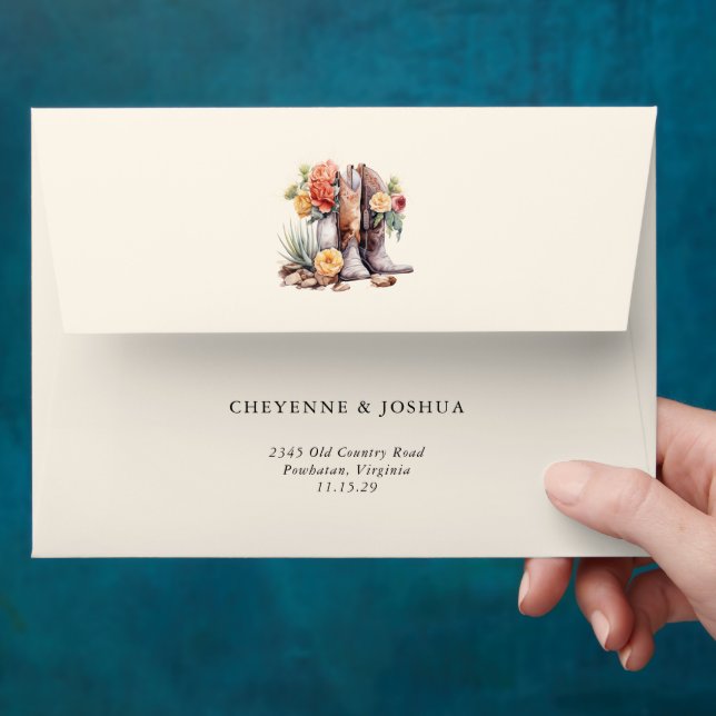 Western Modern Rustic Floral  Wedding Envelope  (Hand)