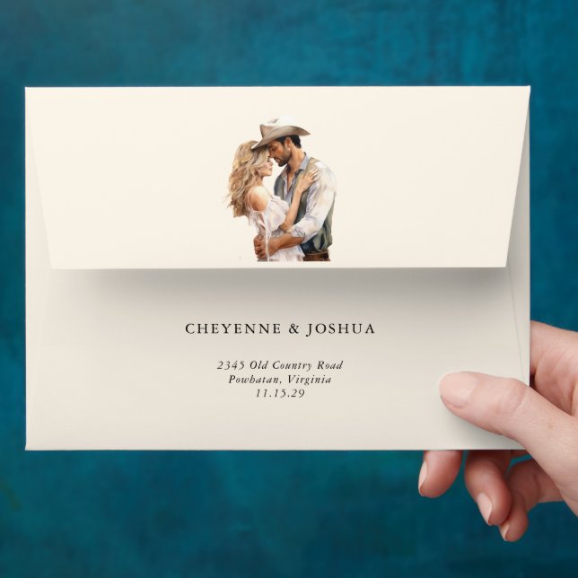 Western Modern Rustic Floral  Wedding Envelope  (Hand)