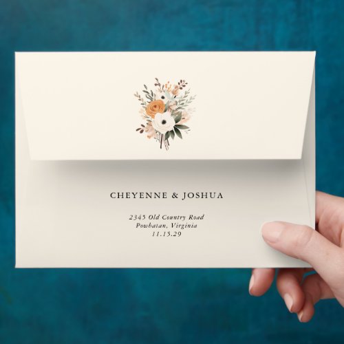 Western Modern Rustic Floral  Wedding Envelope 