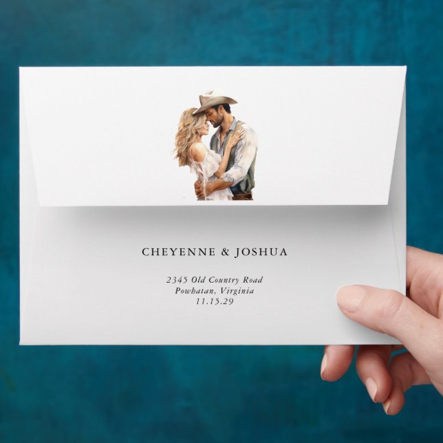 Western Modern Rustic Floral  Wedding Envelope  (Hand)