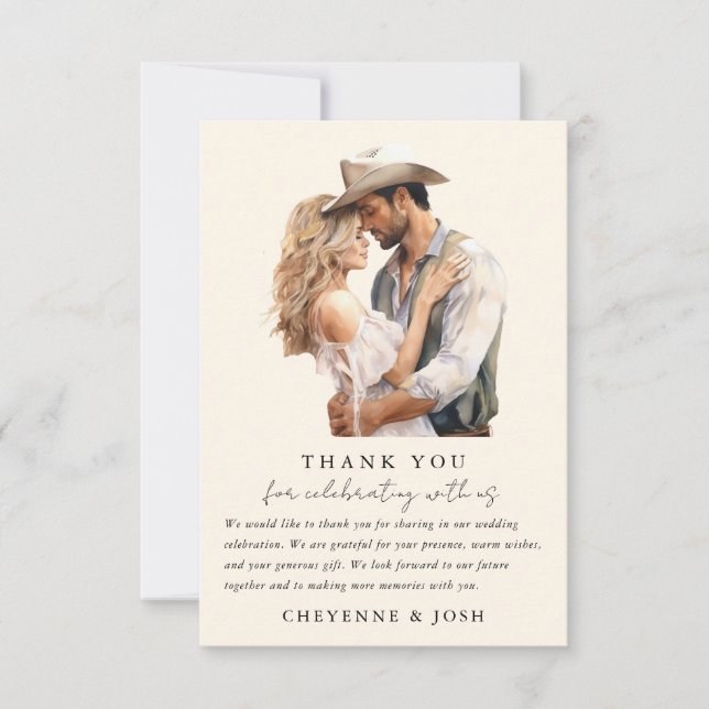 Western Modern Rustic Wedding Photo Thank You  Card (Front)