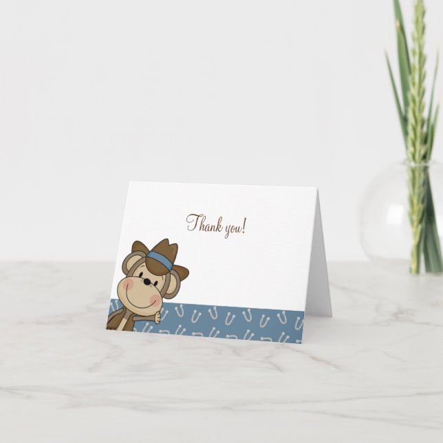 Western Monkey Baby Shower Thank you notes (Front)