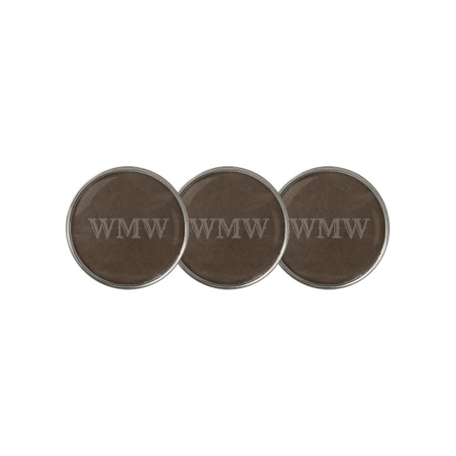 Western Monogram Brown Faux Leather Golf Ball Marker (3 Up)