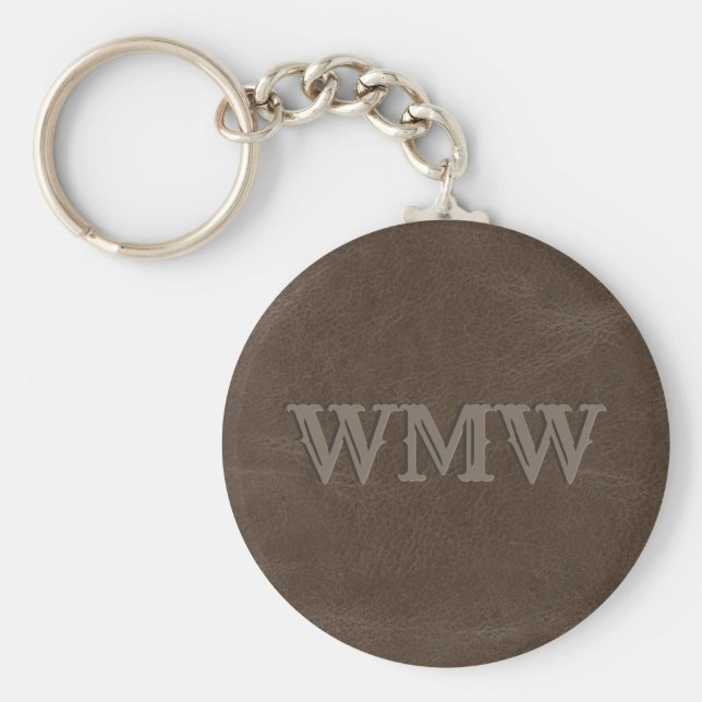 Western Monogram Brown Faux Leather Keychain (Front)