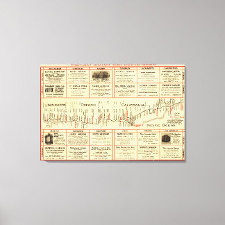 Western Motor Car Route GuidePanoramic Map Canvas Print
