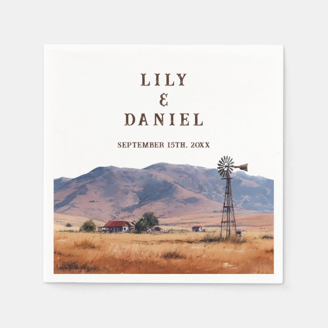 Western Mountain Ranch Wedding Napkins (Front)