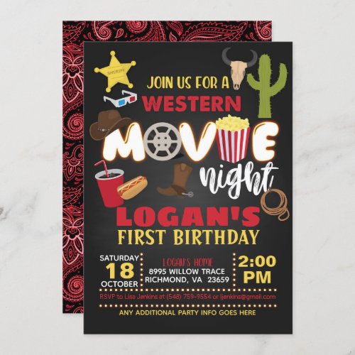 Western Movie Night Birthday Invitation