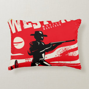 Western movies marathon retro poster design layout accent pillow