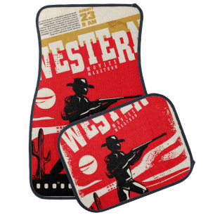 Western movies marathon retro poster design layout car floor mat