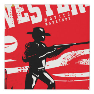 Western movies marathon retro poster design layout faux canvas print