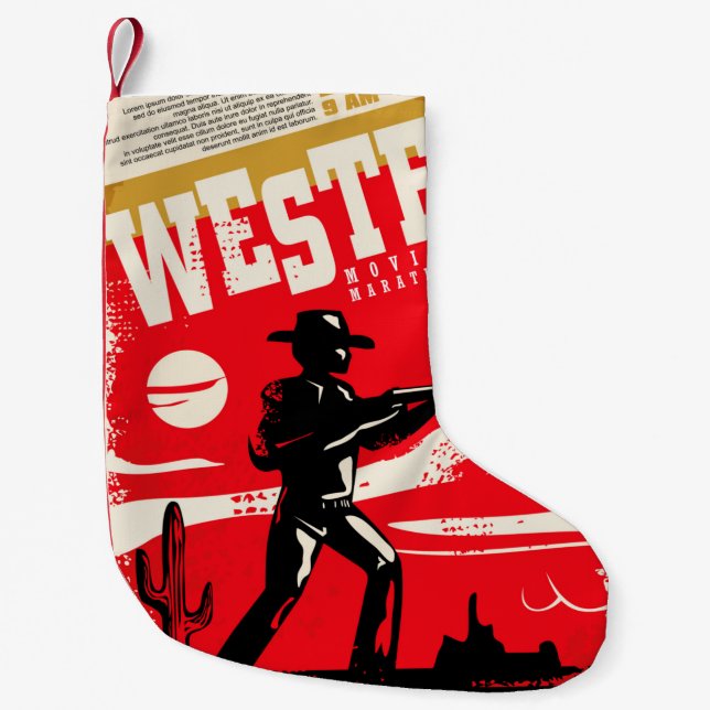 Western movies marathon retro poster design layout small christmas stocking (Front)