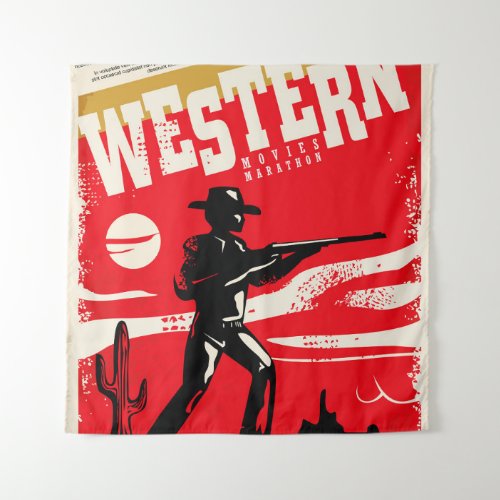 Western movies marathon retro poster design layout tapestry