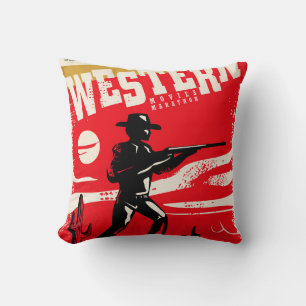 Western movies marathon retro poster design layout throw pillow
