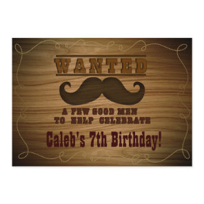 Western Mustache Wanted Birthday Party Invitations