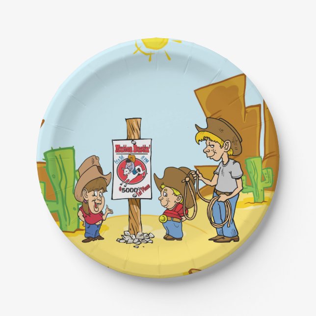 Western Mutton Bustin Cowboy Cowgirl Kids Party Paper Plates (Front)