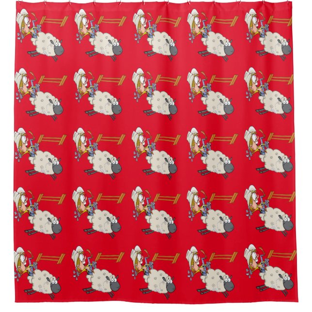 Western Mutton Bustin Rodeo Kid Shower Curtain (Front)