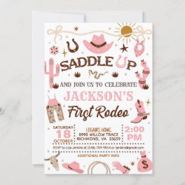 Western My First Rodeo Birthday Girl (Pink) Invitation