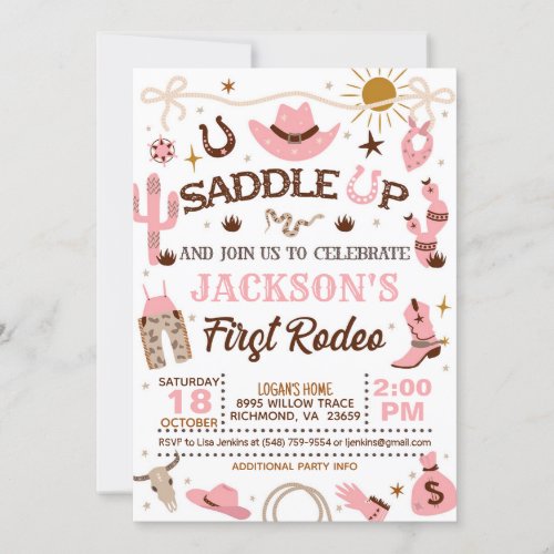 Western My First Rodeo Birthday Girl Pink  Invitation