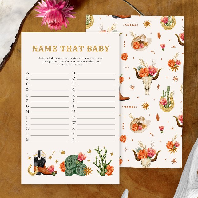 Western Name That Baby Game (Western Theme Name That Baby Game Card by Painted Paperie)