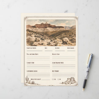 Western National Parks Trip Log Planner Page