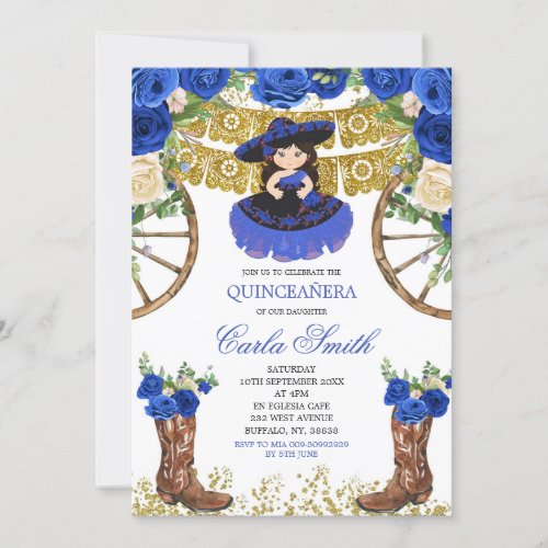 Western Navy Blue and Gold Charra 15 Anos Invitation