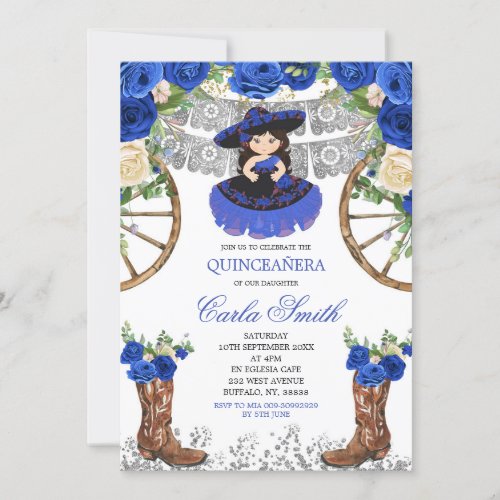 Western Navy Blue and Silver Charra 15 Anos Invitation