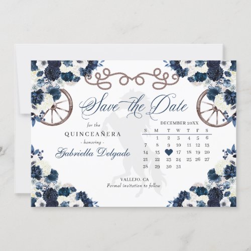 Western Navy Blue Charro Quinceaera Save The Date Invitation