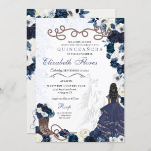 Western Navy Blue Princess Charra Quinceañera Invitation