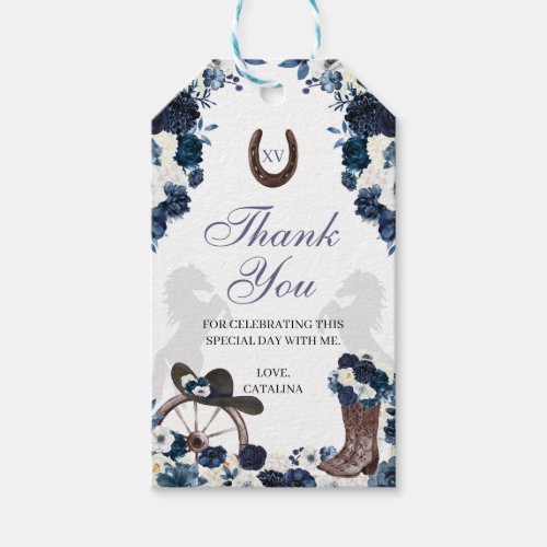Western Navy Blue Ranchero Quinceanera Gift Tags