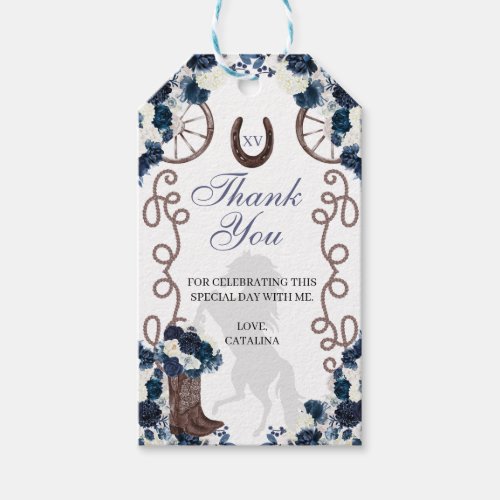 Western Navy Blue Ranchero Quinceanera Gift Tags