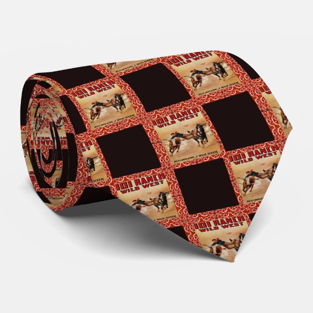 Western Necktie 101 Ranch Cowboy Steer Wrestler (Rolled)