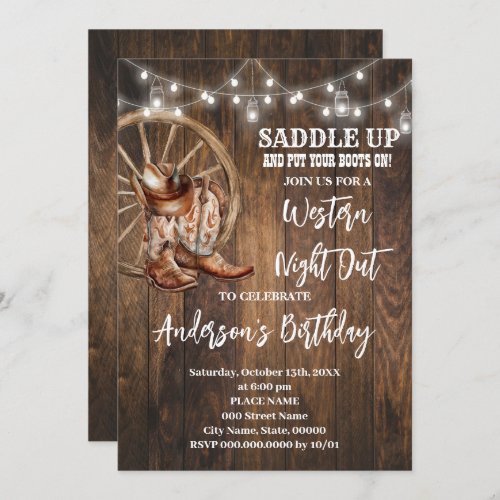 Western Night Out Country Cowboy Birthday Invitation