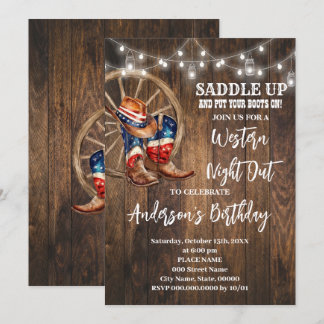 Western Night Out Cowboy Patriotic Birthday Invitation