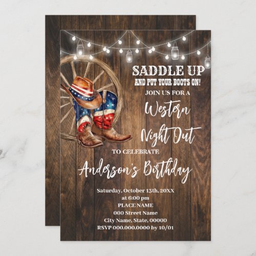 Western Night Out Cowboy Patriotic Birthday Invitation