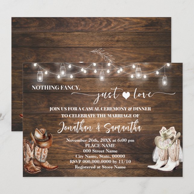 Western Nothing Fancy Just Love Casual Wedding Invitation (Front/Back)