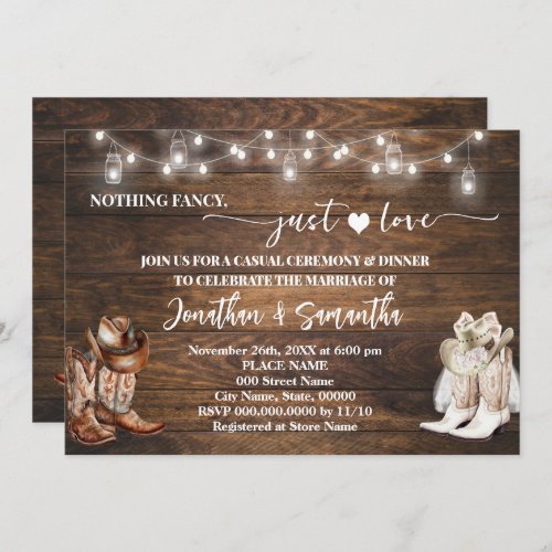 Western Nothing Fancy Just Love Casual Wedding Invitation