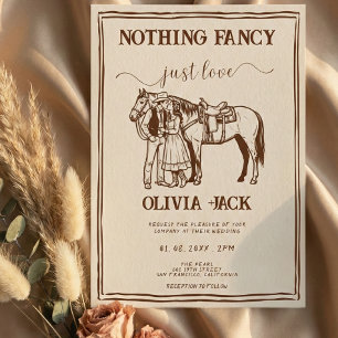 Western Nothing Fancy Just Love Hand Drawn Wedding Invitation