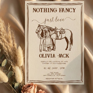 Western Nothing Fancy Just Love Hand Drawn Wedding Invitation