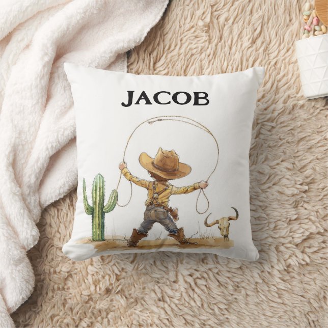 Western Nursery Decor, Personalized Cowboy Throw Pillow (Blanket)