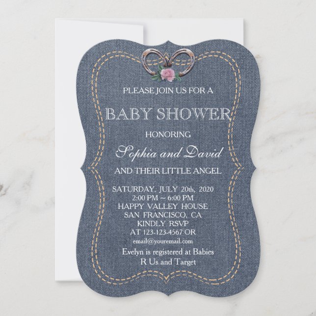 Western Old Denim Horseshoes BABY SHOWER Invite (Front)