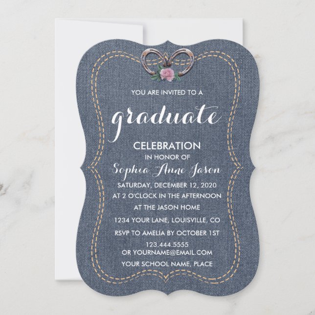 Western Old Denim Horseshoes GRADUATION Invite (Front)