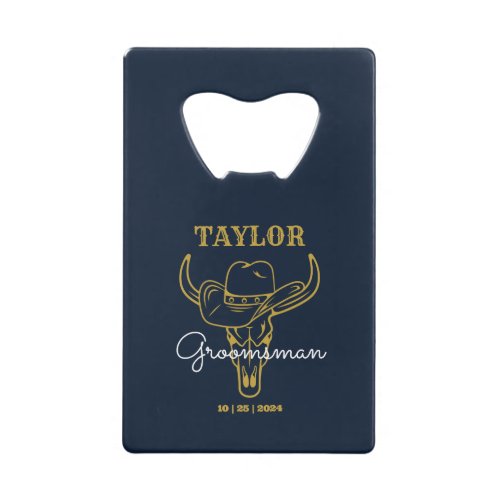 Western Old Frontier Cowboy Personalized Groomsmen Credit Card Bottle Opener