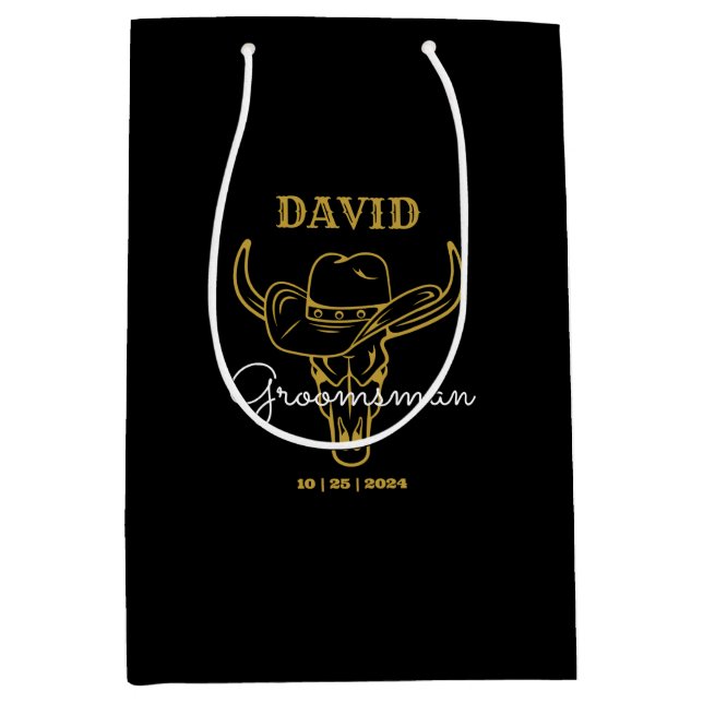 Western Old Frontier Cowboy Personalized Groomsmen Medium Gift Bag (Front)