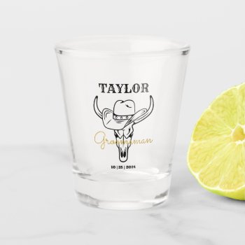 Western Old Frontier Cowboy Personalized Groomsmen Shot Glass by raindwops at Zazzle
