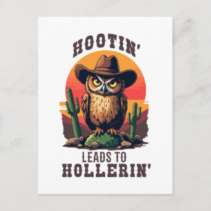 Western Owl Cowboy Hootin Leads To Hollerin Holiday Postcard