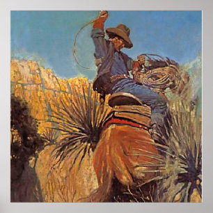 Western Painting “Horse Jumping from Snake” Poster