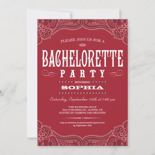 Western Paisley Bachelorette Party Invitation