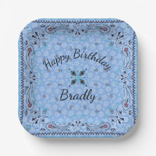 Western Paisley Blue Bandana Custom 7" Paper Plates